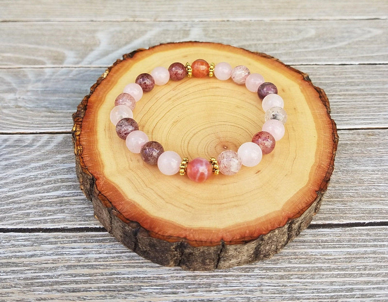 Heart Chakra Love Bracelet: Strawberry & Rose Quartz | Brahmatells - BrahmatellsStore