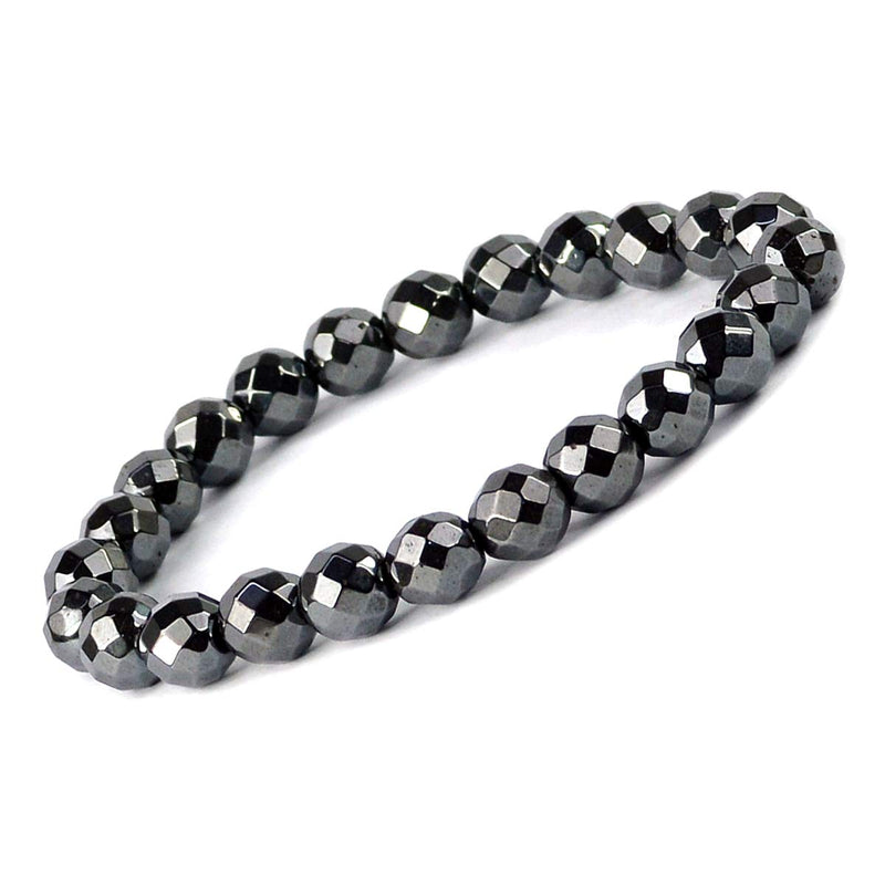 Hematite Diamond Cut Bracelet - 8mm Beads for Reiki Healing - BrahmatellsStore