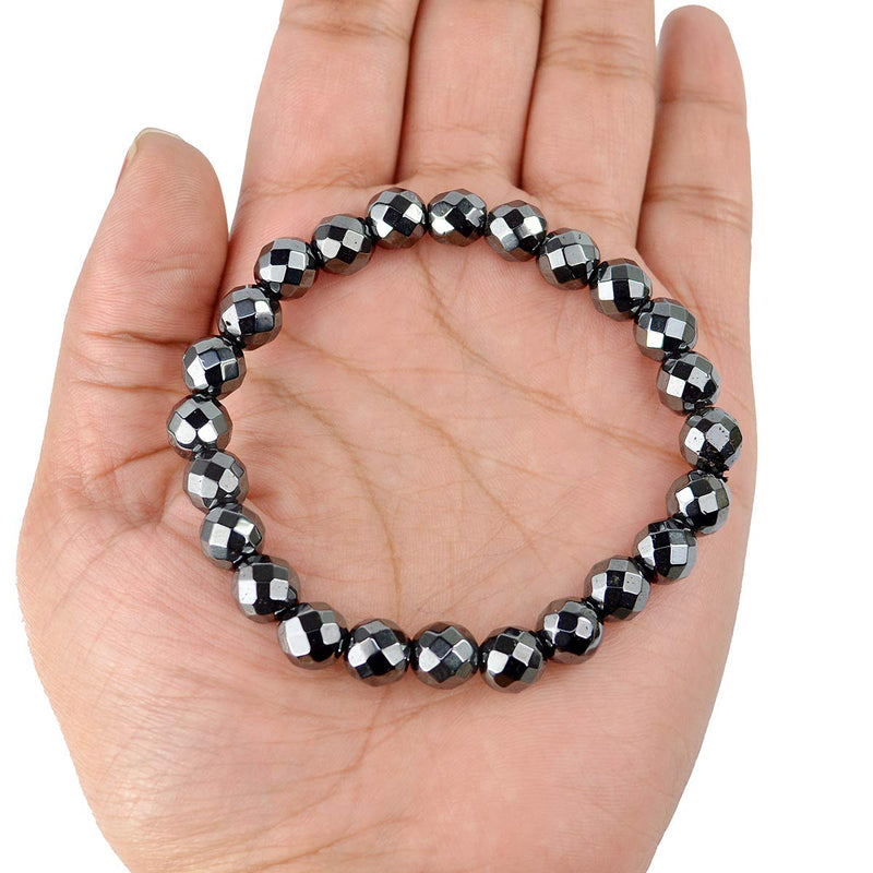 Hematite Diamond Cut Bracelet - 8mm Beads for Reiki Healing - BrahmatellsStore