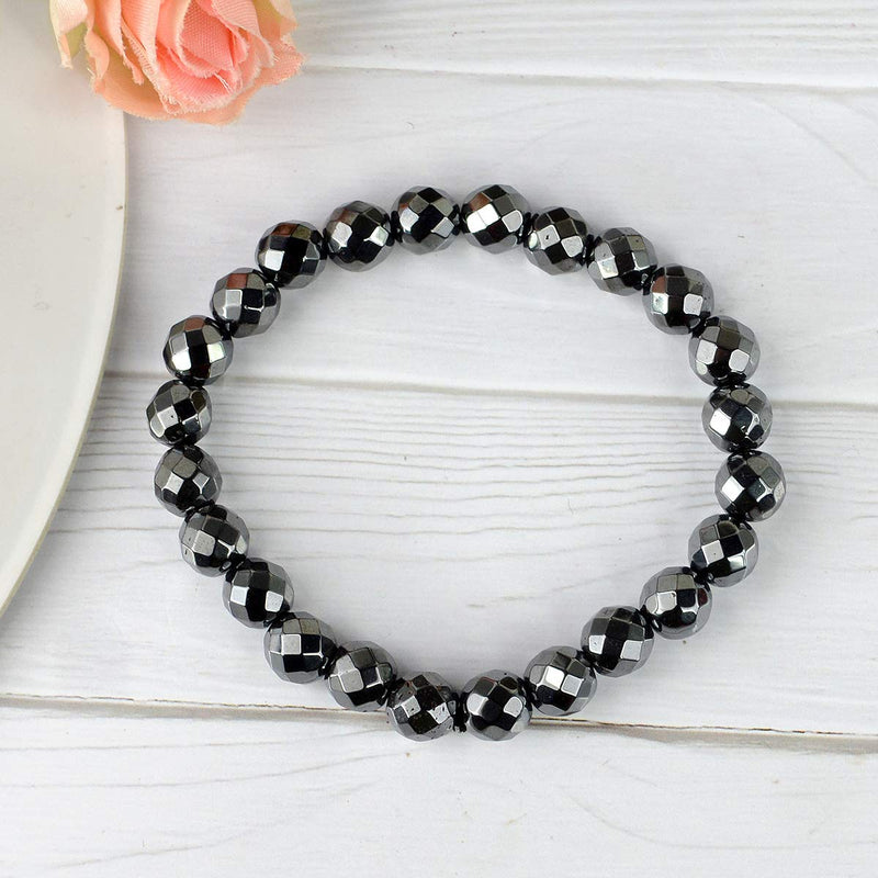 Hematite Diamond Cut Bracelet - 8mm Beads for Reiki Healing - BrahmatellsStore