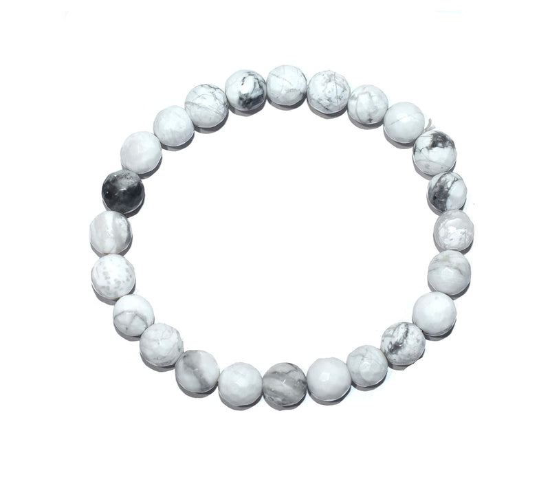 Howlite Chakra Healing Bracelet - 8mm Diamond Cut Beads - BrahmatellsStore