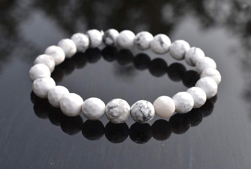 Howlite Chakra Healing Bracelet - 8mm Diamond Cut Beads - BrahmatellsStore
