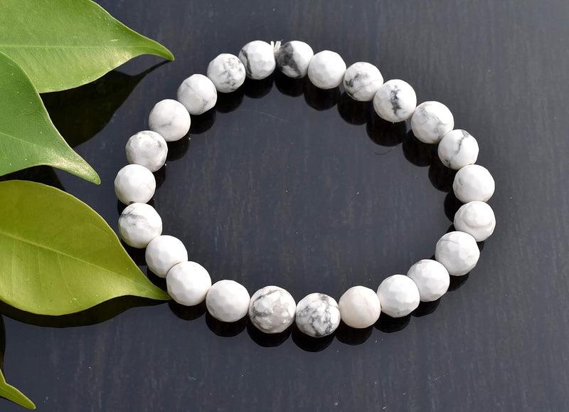 Howlite Chakra Healing Bracelet - 8mm Diamond Cut Beads - BrahmatellsStore