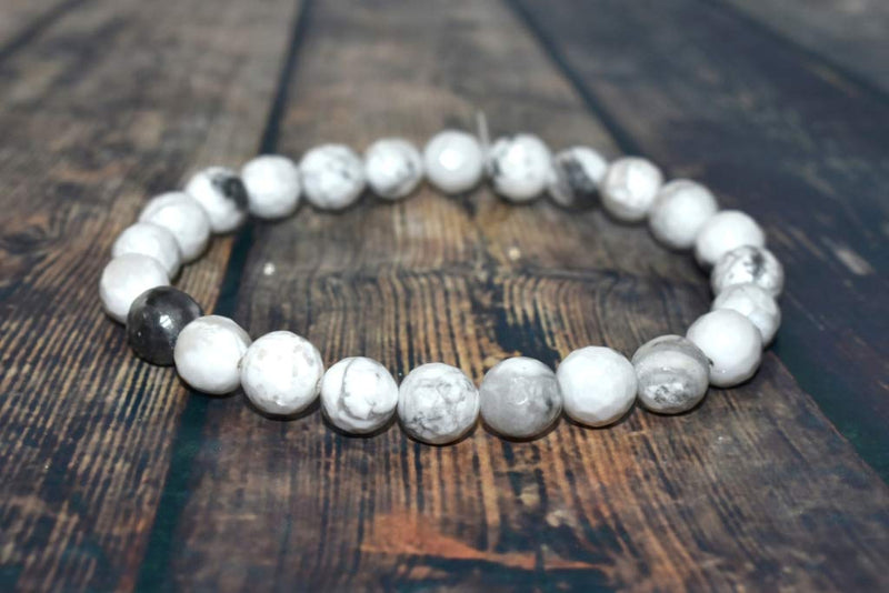Howlite Chakra Healing Bracelet - 8mm Diamond Cut Beads - BrahmatellsStore