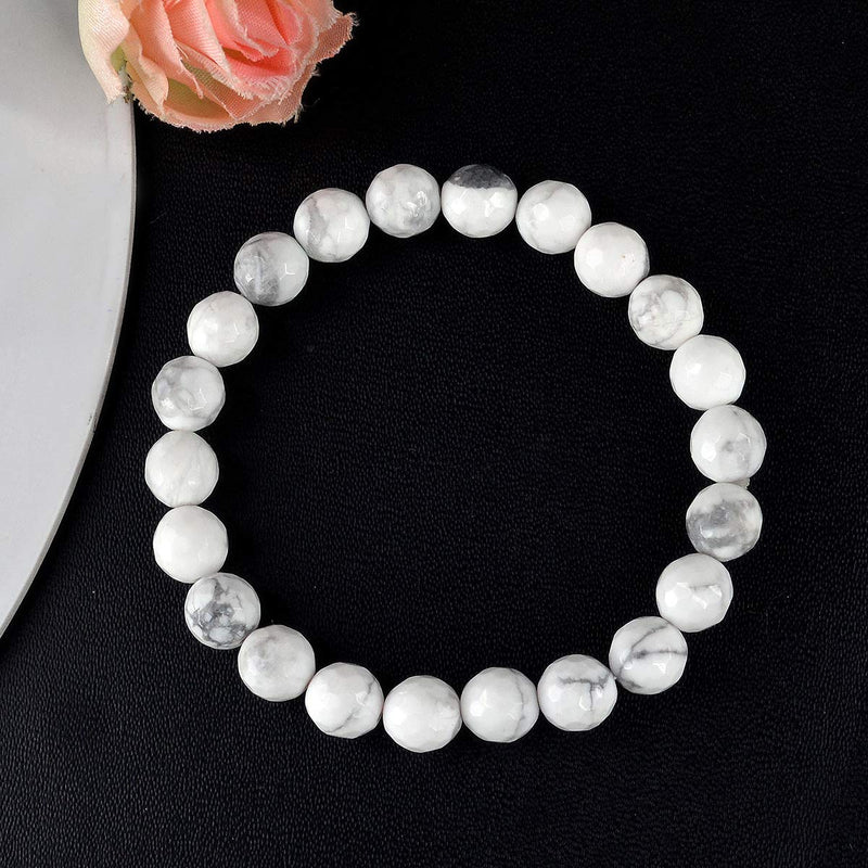 Howlite Diamond Cut Bracelet - 8mm Beads for Reiki Healing - BrahmatellsStore
