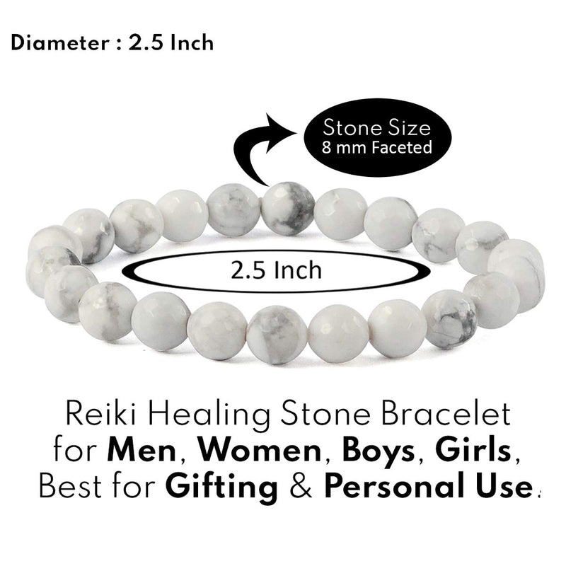 Howlite Diamond Cut Bracelet - 8mm Beads for Reiki Healing - BrahmatellsStore