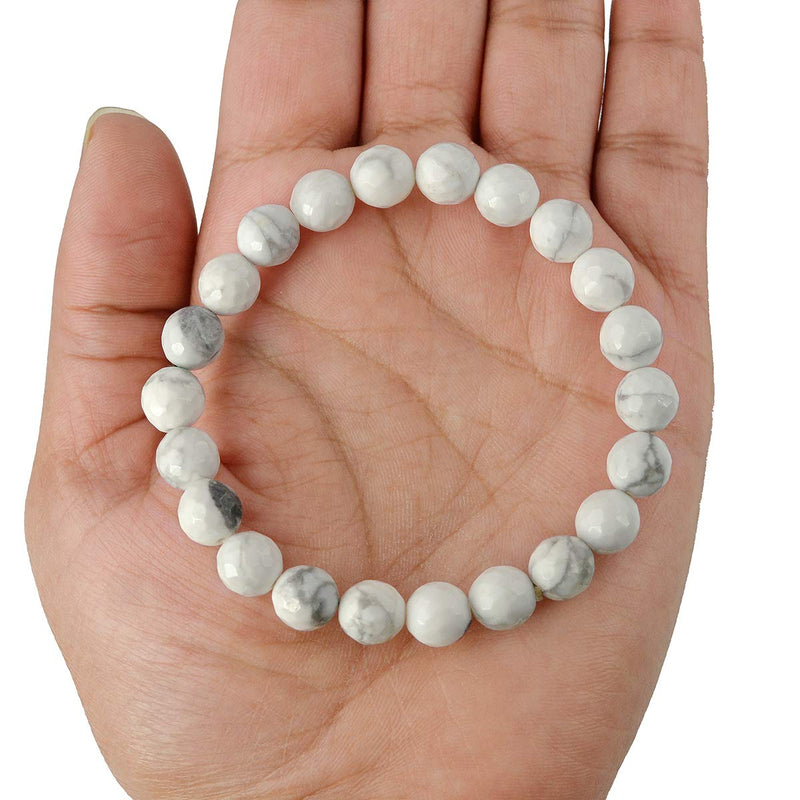 Howlite Diamond Cut Bracelet - 8mm Beads for Reiki Healing - BrahmatellsStore