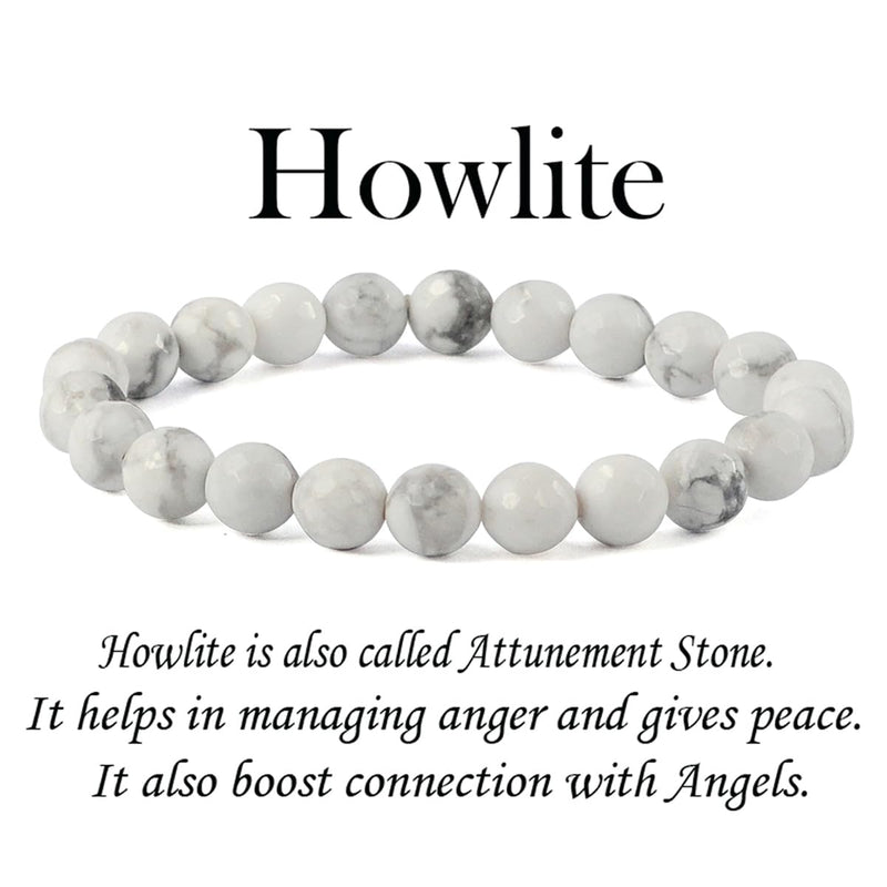 Howlite Diamond Cut Bracelet - 8mm Beads for Reiki Healing - BrahmatellsStore
