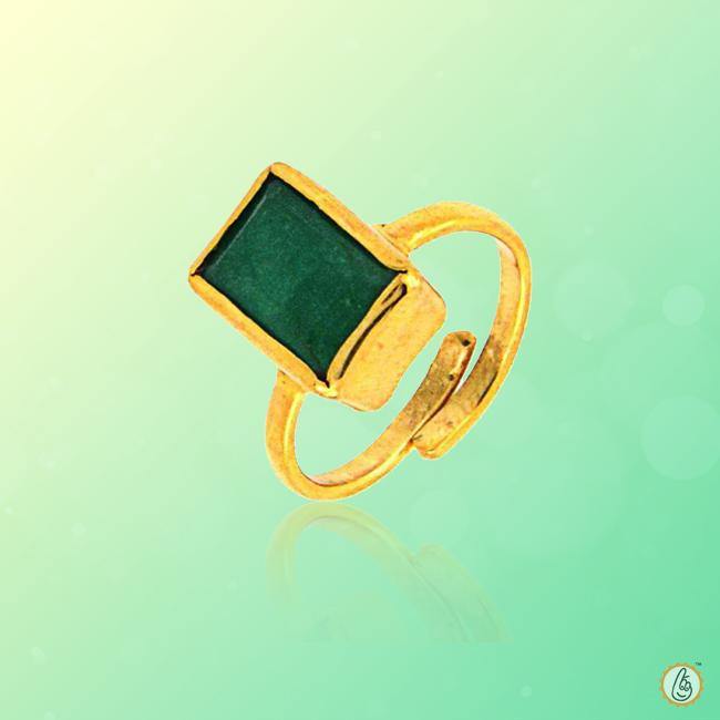 Intense Dark-Green Emerald Rectangle Ring - Panna | Brahmatells Astro Collection - BrahmatellsStore