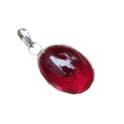 Jam Red Ruby Manak Oval Pendant in Silver - Sun's Brilliance | Brahmatells - BrahmatellsStore