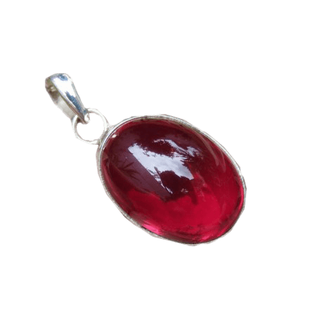 Jam Red Ruby Manak Oval Pendant in Silver - Sun's Brilliance | Brahmatells - BrahmatellsStore