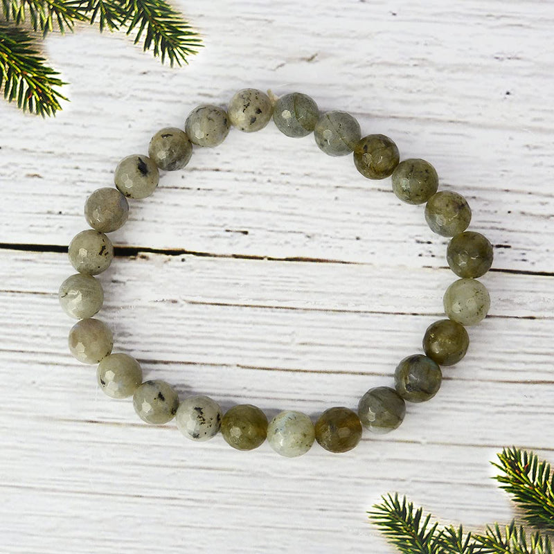 Labradorite Bracelet - 8mm Diamond Cut Beads | Brahmatells - BrahmatellsStore