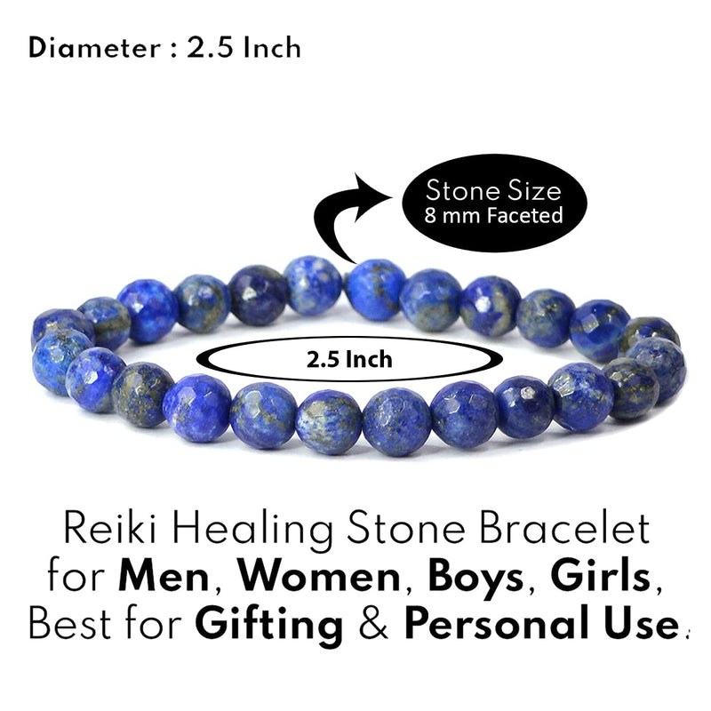 Lapis Lazuli Diamond Cut Bracelet - 8mm Beads for Reiki Healing - BrahmatellsStore