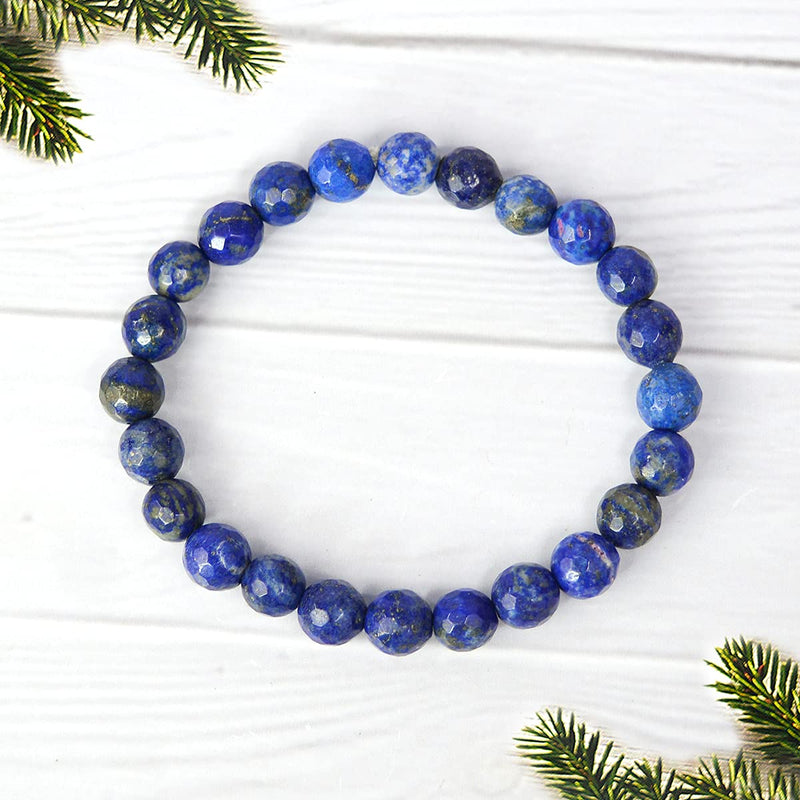 Lapis Lazuli Diamond Cut Bracelet - 8mm Beads for Reiki Healing - BrahmatellsStore