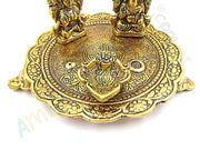 Laxmi Ganesh Pooja Thali in Metal with Deepak and Dhoopbatti Stand | Colour: Gold - BrahmatellsStore