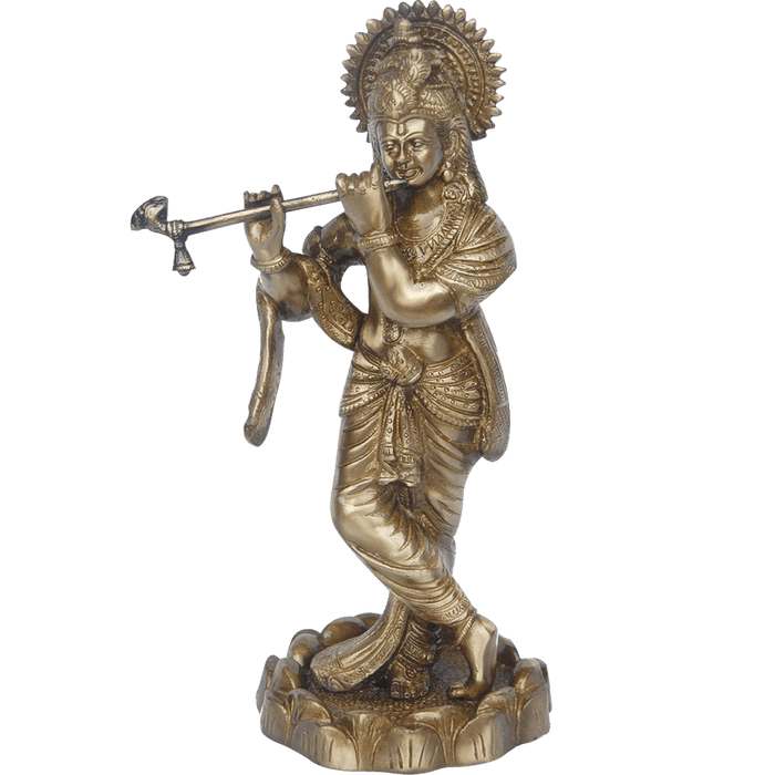 Lord Krishna Brassware Statue In Antique Finish - BrahmatellsStore