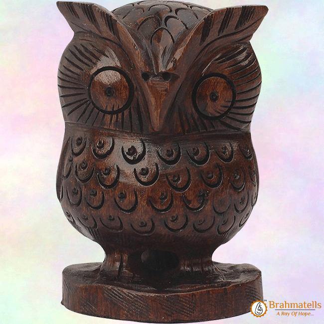 Lucky Owl Statue with Googly Eyes - Wooden Owl Figurines & Statues - BrahmatellsStore