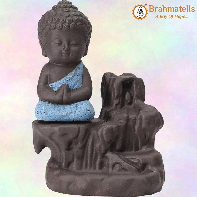 Meditating Little baby Monk Buddha Smoke Backflow (Polyresin, Multicolor) - BrahmatellsStore