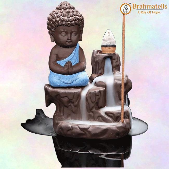 Meditating Little baby Monk Buddha Smoke Backflow (Polyresin, Multicolor) - BrahmatellsStore