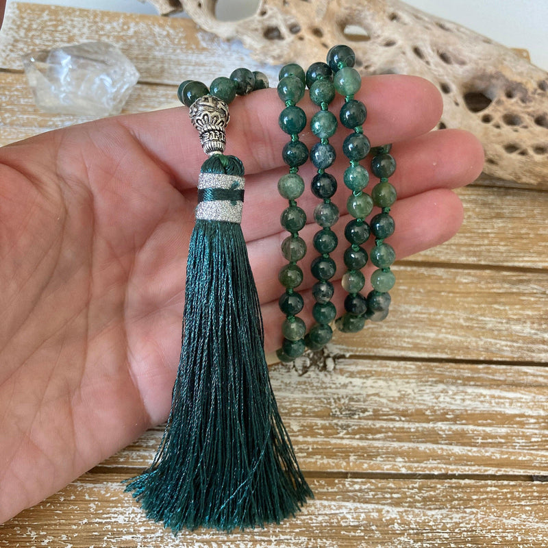 Moss Agate Japa Mala for Meditation | Brahmatells - BrahmatellsStore