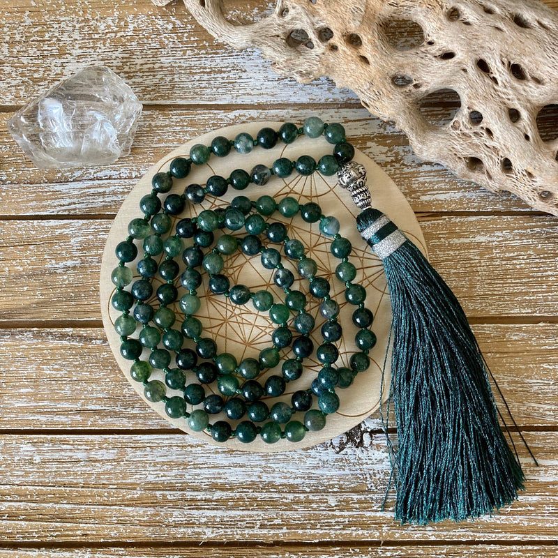 Moss Agate Japa Mala for Meditation | Brahmatells - BrahmatellsStore