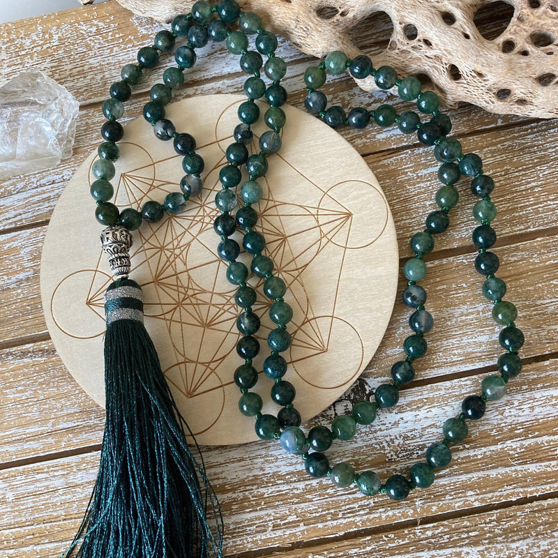 Moss Agate Japa Mala for Meditation | Brahmatells - BrahmatellsStore
