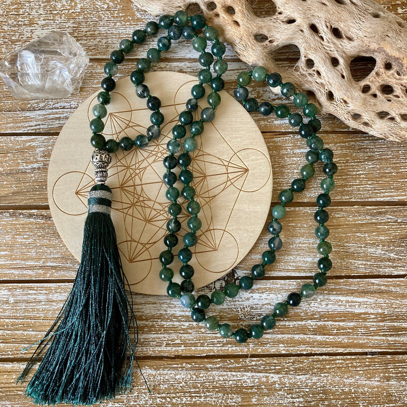 Moss Agate Japa Mala for Meditation | Brahmatells - BrahmatellsStore