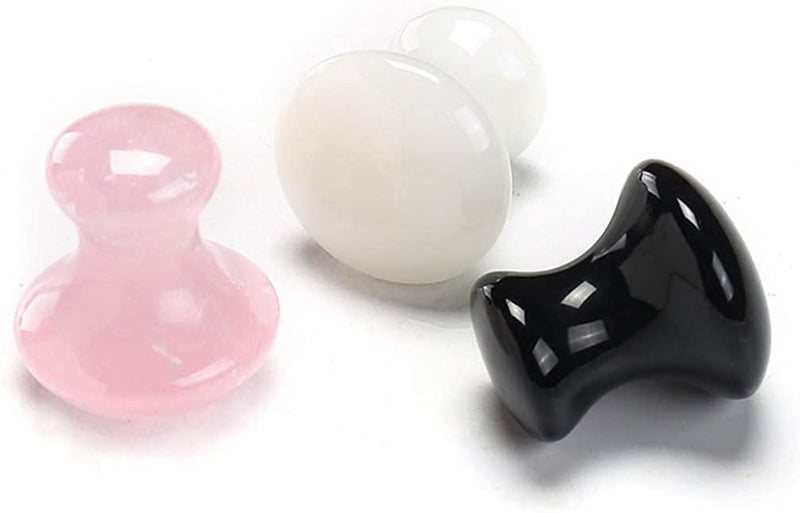 Mushroom Shaped Gua Sha Trio: Rose Quartz, White Jade & Black Agate | Brahmatells - BrahmatellsStore