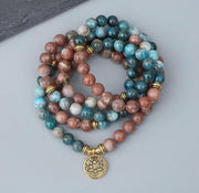 Natural Apatite & Rhodonite 108 Bead Mala - Spiritual Serenity | Brahmatells - BrahmatellsStore