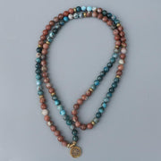 Natural Apatite & Rhodonite 108 Bead Mala - Spiritual Serenity | Brahmatells - BrahmatellsStore