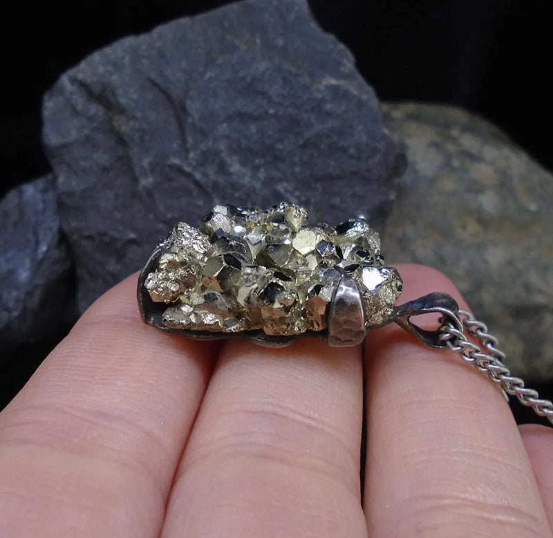 Natural Golden pyrite Wealth Finance Rough Raw Uneven shape Crystal pendant For Men And Women Without Chain - BrahmatellsStore