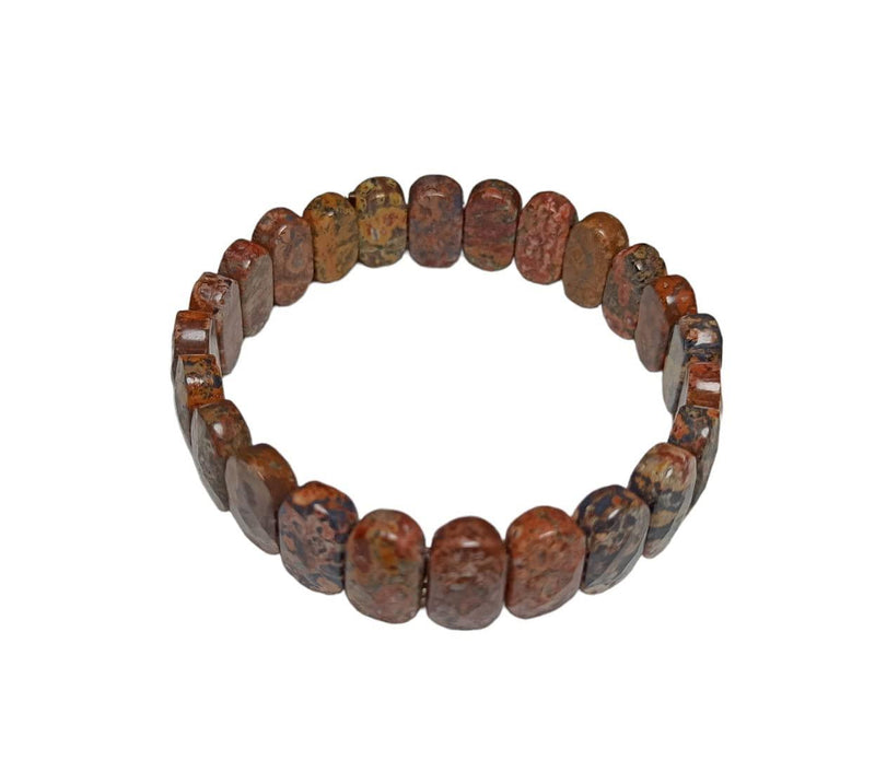 Natural Leopard Skin Jasper Faceted Healing Crystal Bracelet 14 MM - BrahmatellsStore
