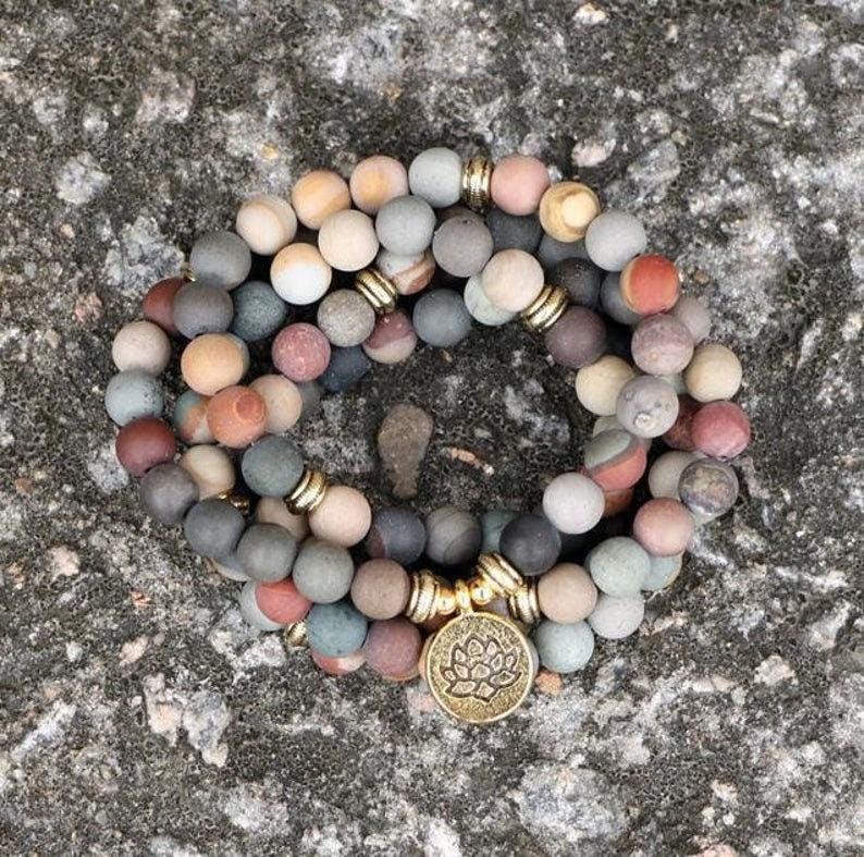 Natural Picture Jasper 108 Mala Beads Necklace - Grounding & Creativity | Brahmatells - BrahmatellsStore