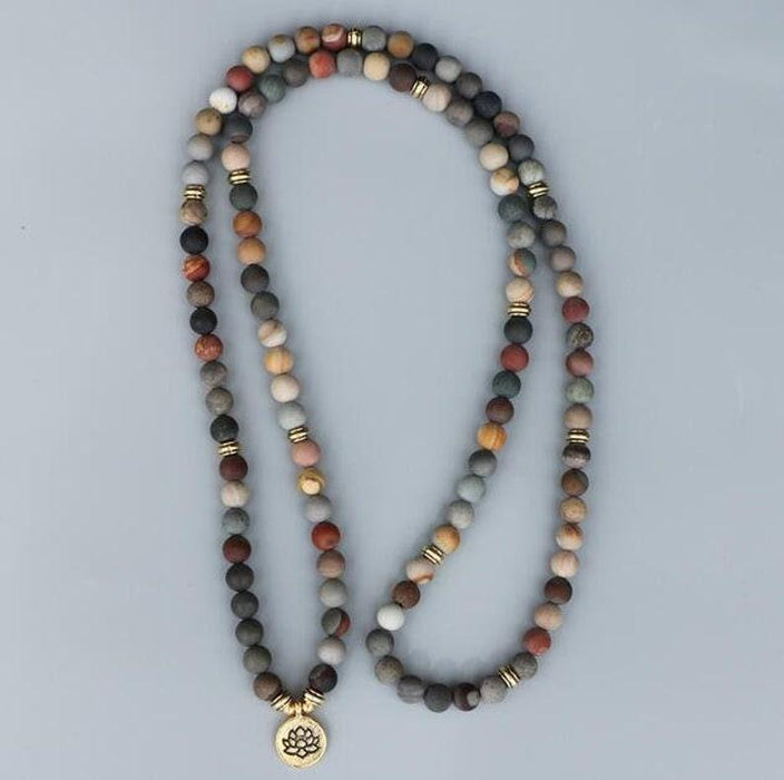 Natural Picture Jasper 108 Mala Beads Necklace - Grounding & Creativity | Brahmatells - BrahmatellsStore