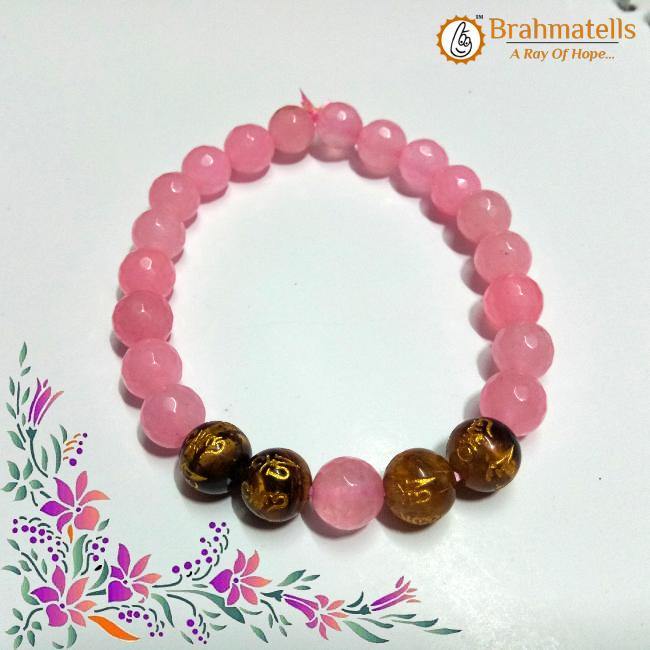 Natural Rose Quartz Bracelet with a mixture of Tigers Eye Stones - BrahmatellsStore