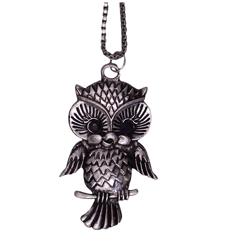 Necklace with long chain for girls, Oxidised Metal Owl Pendant - BrahmatellsStore