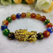 Om Mani Padme Hum Black Obsidian Multi Onyx Stone With Gold Plated Pi Yao Pixiu Feng Shui Bracelet For Meditation Spiritual Healing Reiki - BrahmatellsStore