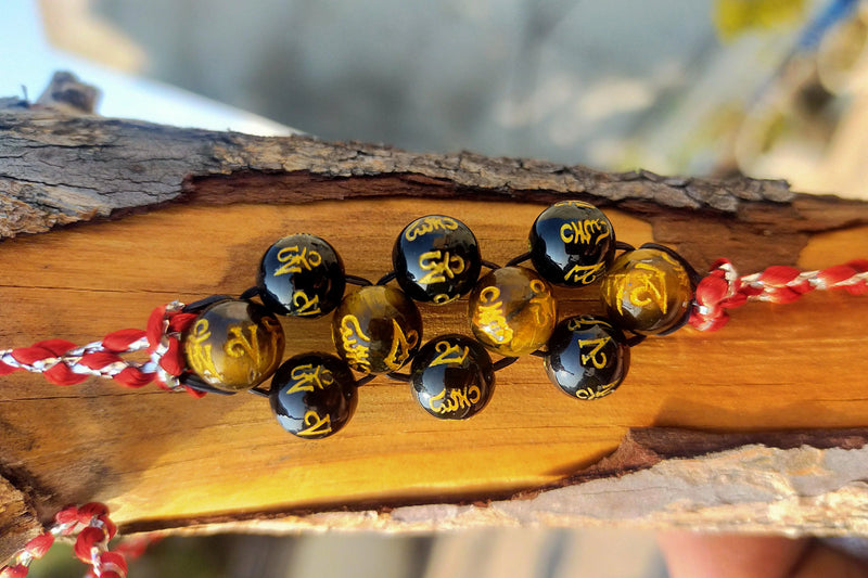 Om Mani Padme Hum Engraved Powerful Black Tourmaline & Tiger Eye Band - BrahmatellsStore