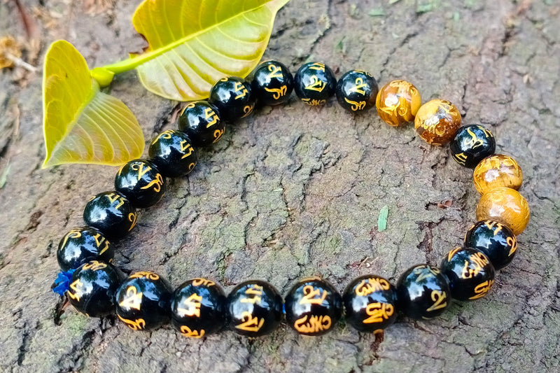 Om Mani Padme Hum Black Tourmaline Bracelet | Brahmatells - BrahmatellsStore