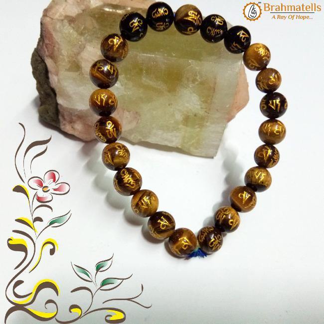 Om Mani Padme Hum Engraved Powerful Tiger Eye Bracelet - BrahmatellsStore