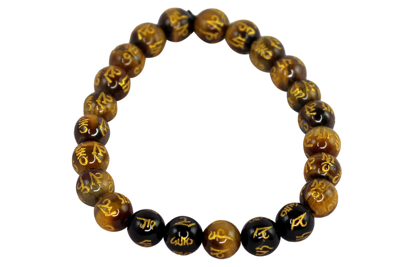 Om Mani Padme Hum Engraved Powerful Tiger Eye Bracelet - BrahmatellsStore