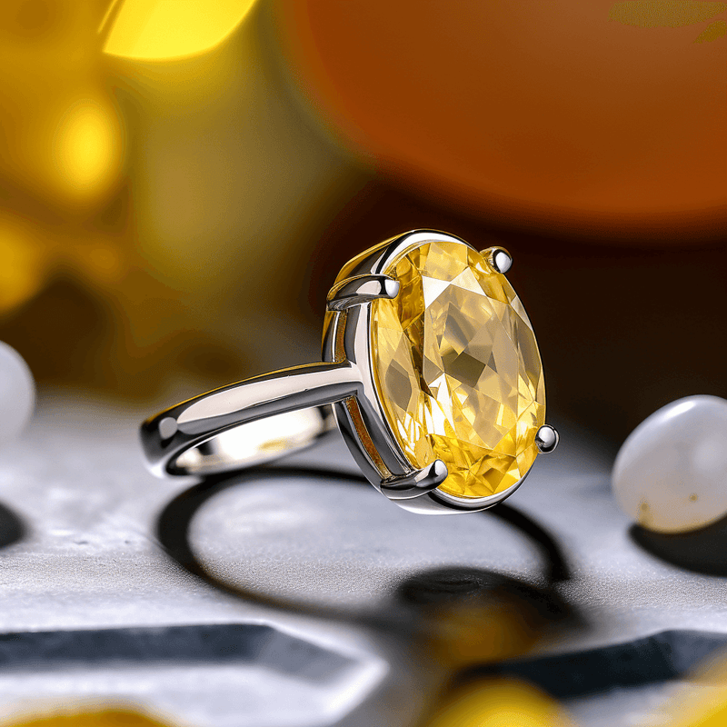 Oval Golden Yellow Sapphire (Pukhraj) Ring - Jupiter's Blessing | Brahmatells - BrahmatellsStore