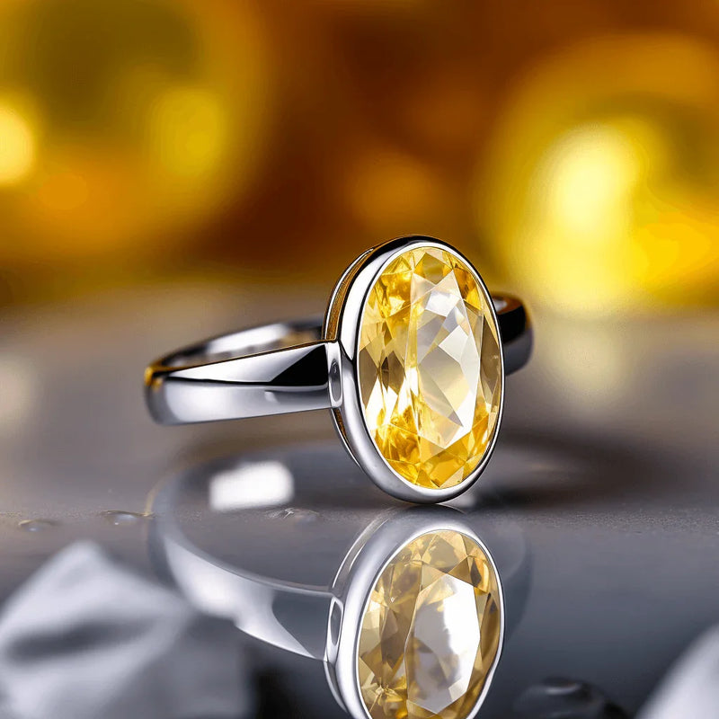 Oval Golden Yellow Sapphire Ring - Jupiter's Elegance | Brahmatells - BrahmatellsStore