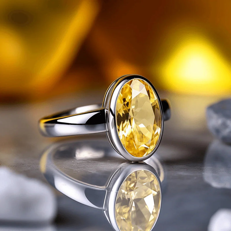 Oval Golden Yellow Sapphire Ring - Jupiter's Elegance | Brahmatells - BrahmatellsStore