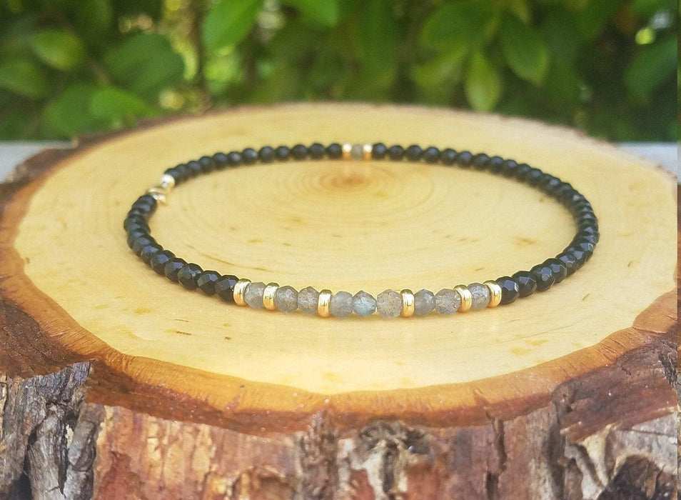 Protection Anklet - Aura Protection, Negative Energy Protection, Empath Protection, Labradorite, Black Onyx - BrahmatellsStore