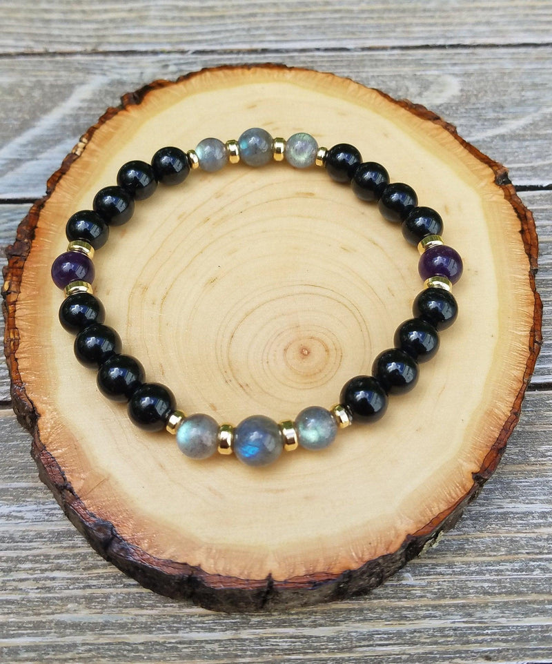 Protection Bracelet - Aura Protection, Empath Protection, Psychic Protection, Labradorite, Black Tourmaline - BrahmatellsStore