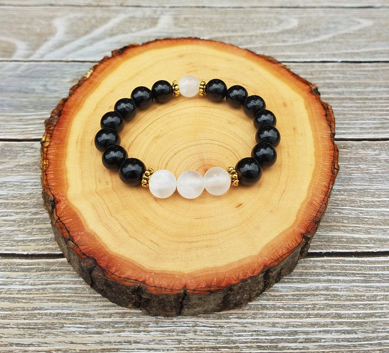 Protection Bracelet - Aura Protection, Negative Energy Shield, Psychic Protection, Selenite, Black Tourmaline - BrahmatellsStore