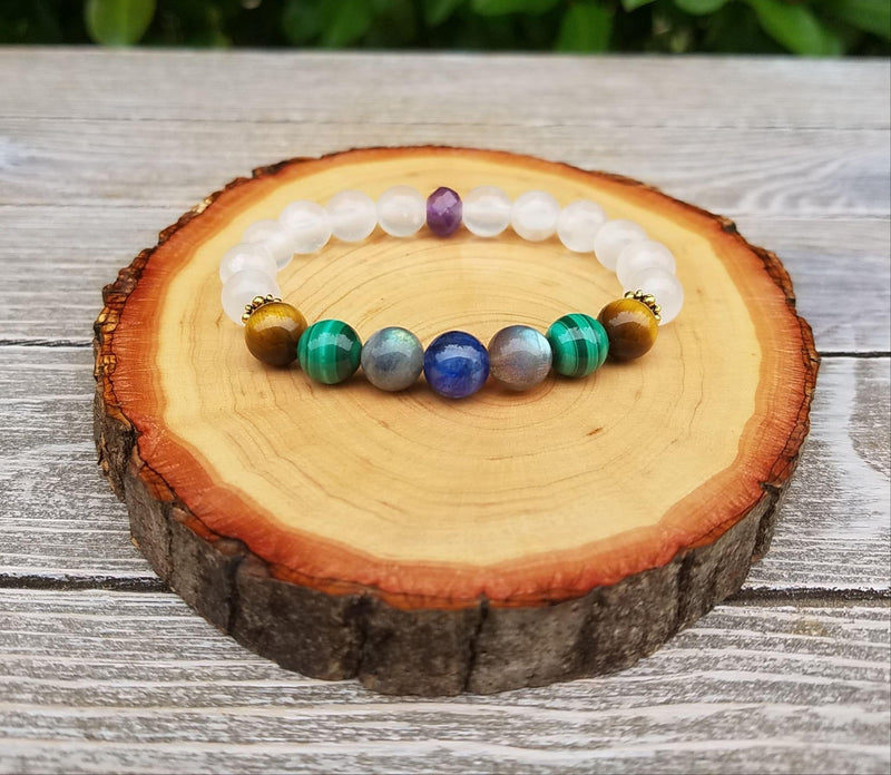 Protection Bracelet - Empath Protection, Negative Energy Protection, Psychic Protection, Selenite, Kyanite - BrahmatellsStore