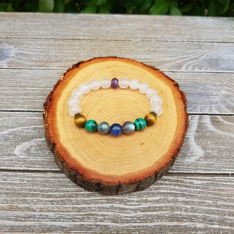 Protection Bracelet - Empath Protection, Negative Energy Protection, Psychic Protection, Selenite, Kyanite - BrahmatellsStore