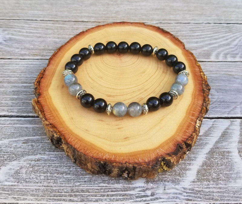 Protection Bracelet - Negative Energy Protection, Aura Protection, , Psychic Protection, Labradorite, Black Tourmaline - BrahmatellsStore